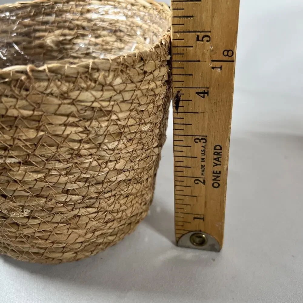 Set of 3 Rope Jute Wicker Grass Plastic Lined Plant Baskets Holders 5-5.75” Pots